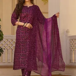 Pantos Floral Printed Notch Neck Straight Kurta With Trousers & Dupatta-picture-36