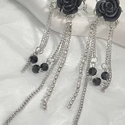 DressBerry Korean Silver-Plated American Diamond Floral Drop Earrings-image-9