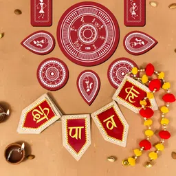 Indigifts 14-Pcs Maroon & Yellow Printed Happy Diwali Banner & Diwali Rangoli Stickers-picture-18