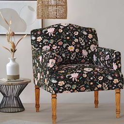Chumbak Nawaab Arm Chair Black & Pink Floral Wooden Bohemian Palampore Lounge Chair-image-17