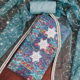 HERE&NOW Floral Embroidered Patchwork Cotton Silk Unstitched Dress Material-image-9