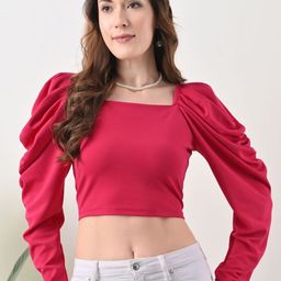 BAESD Women Square Neck Puff Sleeve Crop Top-image-26