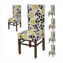 Yellow Weaves White & Green 6 Pieces Printed Stretchable Chair Covers-image-51
