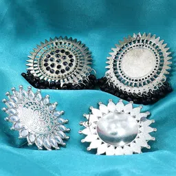 KRENOZ Set Of 2 Silver-Plated Stone Studded Classic Studs Earrings-6