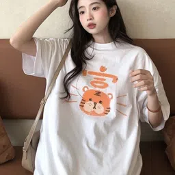 StyleCast White & Orange Graphic Printed Oversized Cotton T-shirt-picture-18