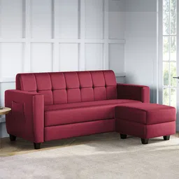 ARRA Maroon Remo Tufted Back Fabric 4 Seater Sofa With Ottoman-picture-33