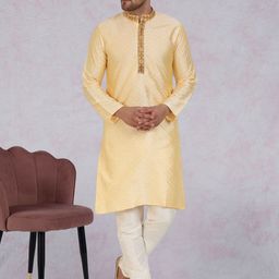 SKAVIJ Men Ethnic Motifs Regular Thread Work Kurta with Churidar & With Dupatta-45