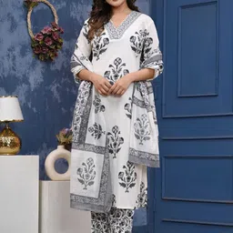 Angkor Women Grey Pure Cotton With Dupatta-picture-9