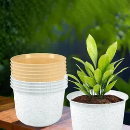 Kuber Industries White & Beige 10 Pieces Textured Flower Pots With Plate-image-86