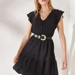 Olalook Flutter Sleeve Belted Fit & Flare Dress-picture-10