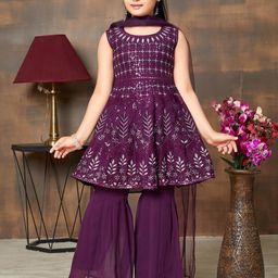 Muhuratam Girls Purple Georgette Kurta Sets-image-81