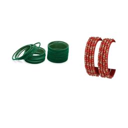 Somil Classic Combo Glass Bangles | Simple Chudi Set For Women & Girls | Daily Use & Special Occasions, Combo Of 2 Set, Green, Radium-image-15