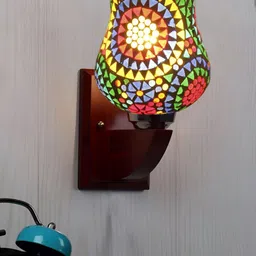 Devansh White & Green Printed Wood Traditional Wall Lamp-22