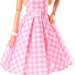 The Movie Doll Wearing Pink and White Gingham Dress with Daisy Chain Necklace-image-0