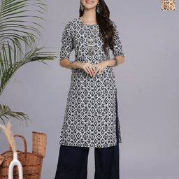 HERE&NOW Selection Of 2 Geometric Printed Round Neck Straight Kurtas-image-28