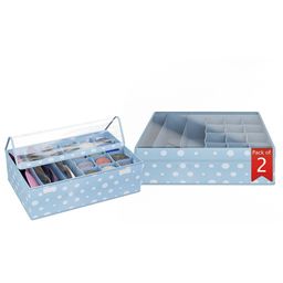Kuber Industries Blue & White Set of 2 Printed Reusable Drawer Organisers-4