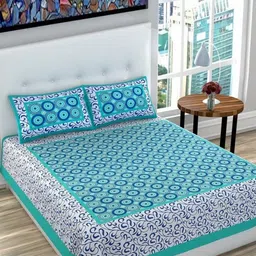 Aura Blue & White Ethnic Motifs 144 TC Queen Bedsheet with 2 Pillow Covers-image-83