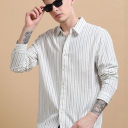 StitchX Vertical Stripes Striped Spread Collar Standard Fit Shirt-image-25