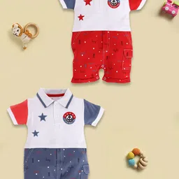 BABY GO Infant Boys Pack Of 2 Printed Pure Cotton Rompers-image-73