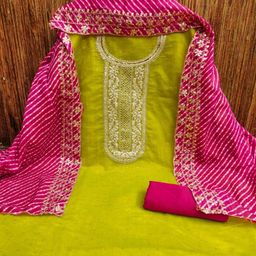 SHIJILA Ethnic Motifs Embroidered Poly Silk Unstitched Dress Material-image-26