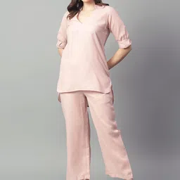 BEACH & HILL Pure Cotton V Neck Top With Trousers Co-Ords-image-69