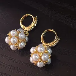 DIVASTRI Gold-Plated American Diamond Studded And Pearls Beaded Circular Hoop Earrings-15