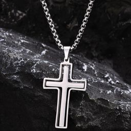 Peora Men Silver-Plated Stainless Steel Cross Pendant with Box Chain-picture-10