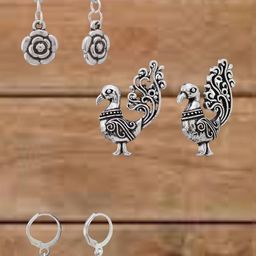 Sangria Set Of 3 German Silver Silver-Plated Pearls Beaded Drop Earrings-14