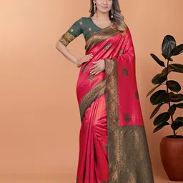 HERE&NOW Ethnic Motifs Zari Art Silk Banarasi Saree-picture-12