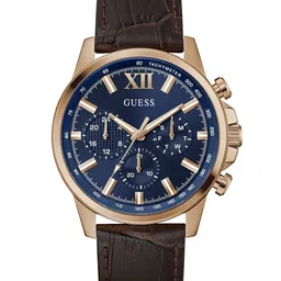 GUESS Men Round Dial & Leather Textured Straps Stainless Steel Analogue Watch GW0901G3-71