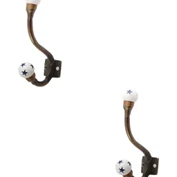 IndianShelf White & Blue 2 Pieces White & Blue Printed Ceramic Wall Hooks-image-95
