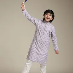 Manyavar Boys Floral Printed Chikankari Straight Kurta with Trouser-picture-22