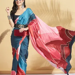 RACHNA Colourblocked Block Print Saree image 3