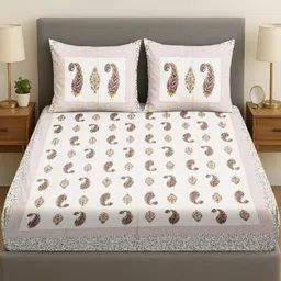 RRC White & Brown Floral Cotton 300 TC Double King Bedsheet Set-2.37 m X 2.74 m-picture-50