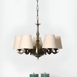 Devansh White Jute conical shade with Antique Golden Chandelier Metal Ceiling Lamp-24