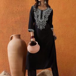 Anouk Women Ethnic Motifs Embroidered Thread Work Straight Kurta-image-98