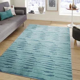 OBSESSIONS Teal Solid Anti-Skid Polyester Carpet-image-82