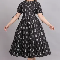 Women A-line Black, Grey, White Midi/Calf Length Dress-image-3