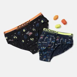Jockey Boys Pack Of 2 Printed Elastane Basic Briefs PB04-0205-BK-NV-26