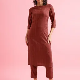 KALINI Women Striped Regular Sequinned Kurta with Trousers-4