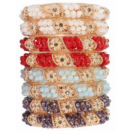 ZULKA Set of 8 Zircon Gemstone & Beaded Kada Bangles-image-14