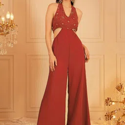 indo street Halter Neck Basic Jumpsuit with Embellished-picture-16