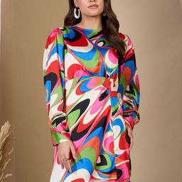 ZUMMER Print Satin A-Line Dress-image-29