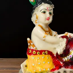 DARIDRA BHANJAN Cream Coloured & Yellow Religious Marble Krishna Idol Showpiece-image-69
