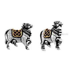 Voylla Qasbah Nandi Gold & Silver-Plated Animal Shaped Oxidised Studs image 3