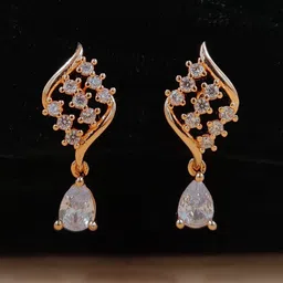 JYONA Gold Plated Cubic Zirconia Studded Contemporary Drop Earrings-image-72