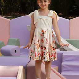 Cutie Patuti Girls Floral Printed Tie-Up Neck Pleated Fit and Flare Dress-43