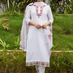 URMIR FASHION Women Floral Embroidered Regular Thread Work Kurta with Trousers & With Dupatta-picture-26