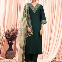 SKYLEE Women Floral Embroidered Kurta with Trousers & Dupatta-image-88