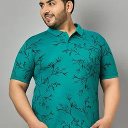 Zigo Plus Size Leaf Printed Polo Collar Short Sleeves Casual T-shirt-image-3